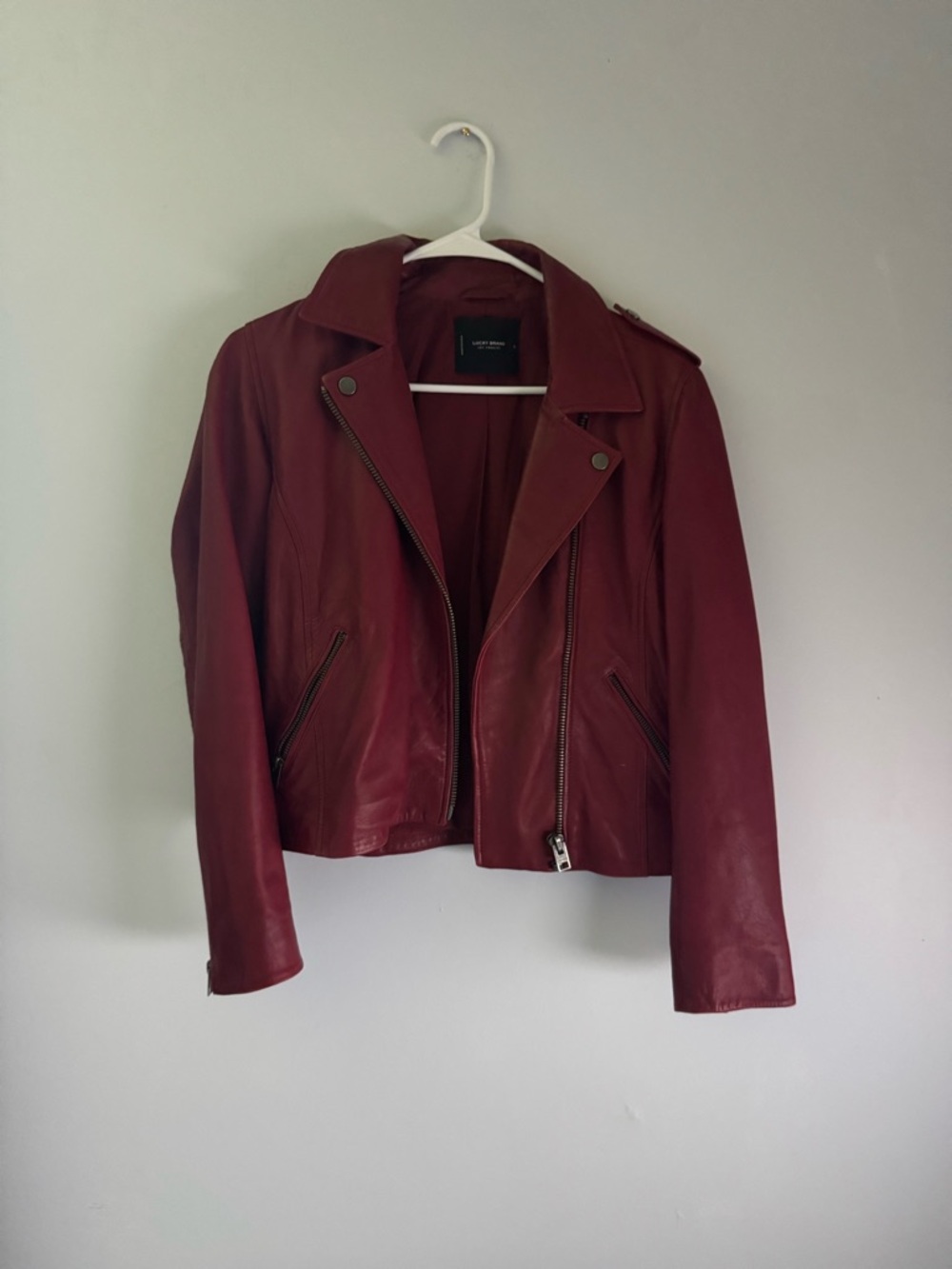 Lucky Brand Wine Red Leather Moto Jacket